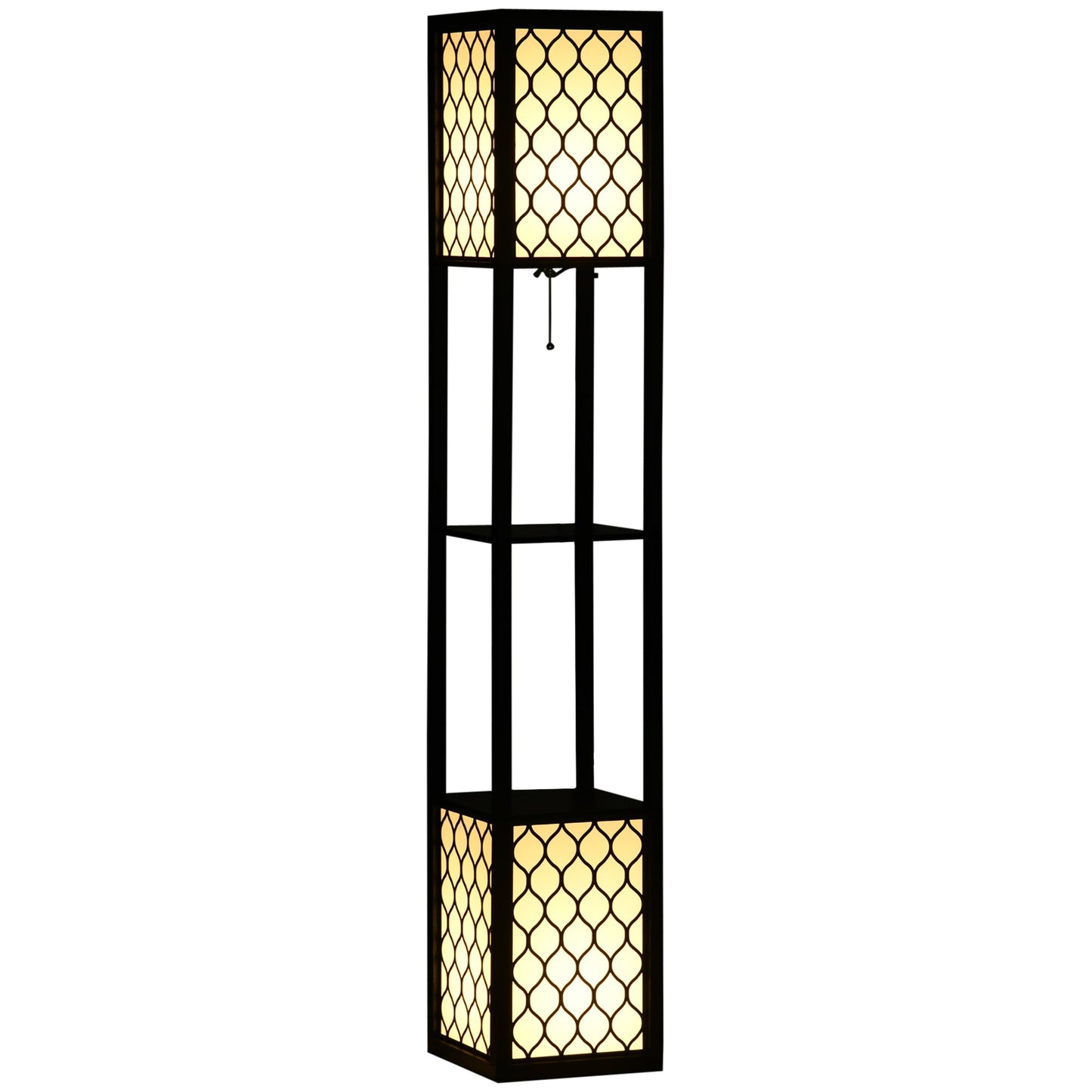 HOMCOM Floor Lamp with Shelves, Dual Light, Modern Tall Standing Lamps for Living Room, Bedroom, with Chain Switch, Bulb not Included, Black