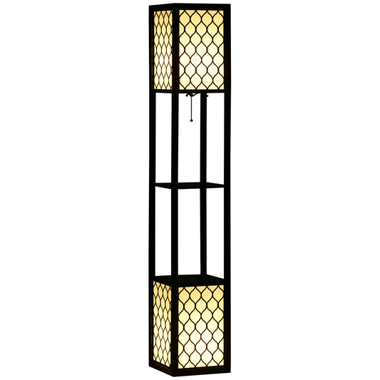 HOMCOM Floor Lamp with Shelves, Dual Light, Modern Tall Standing Lamps for Living Room, Bedroom, with Chain Switch, Bulb not Included, Black