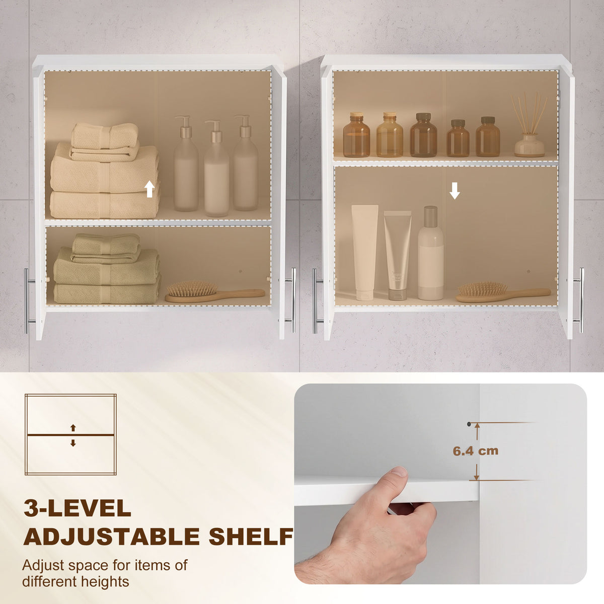 HOMCOM Bathroom Wall Cabinet, Wall-Mounted Bathroom Storage Cabinet with 2 Doors, Adjustable Shelf for Kitchen, White