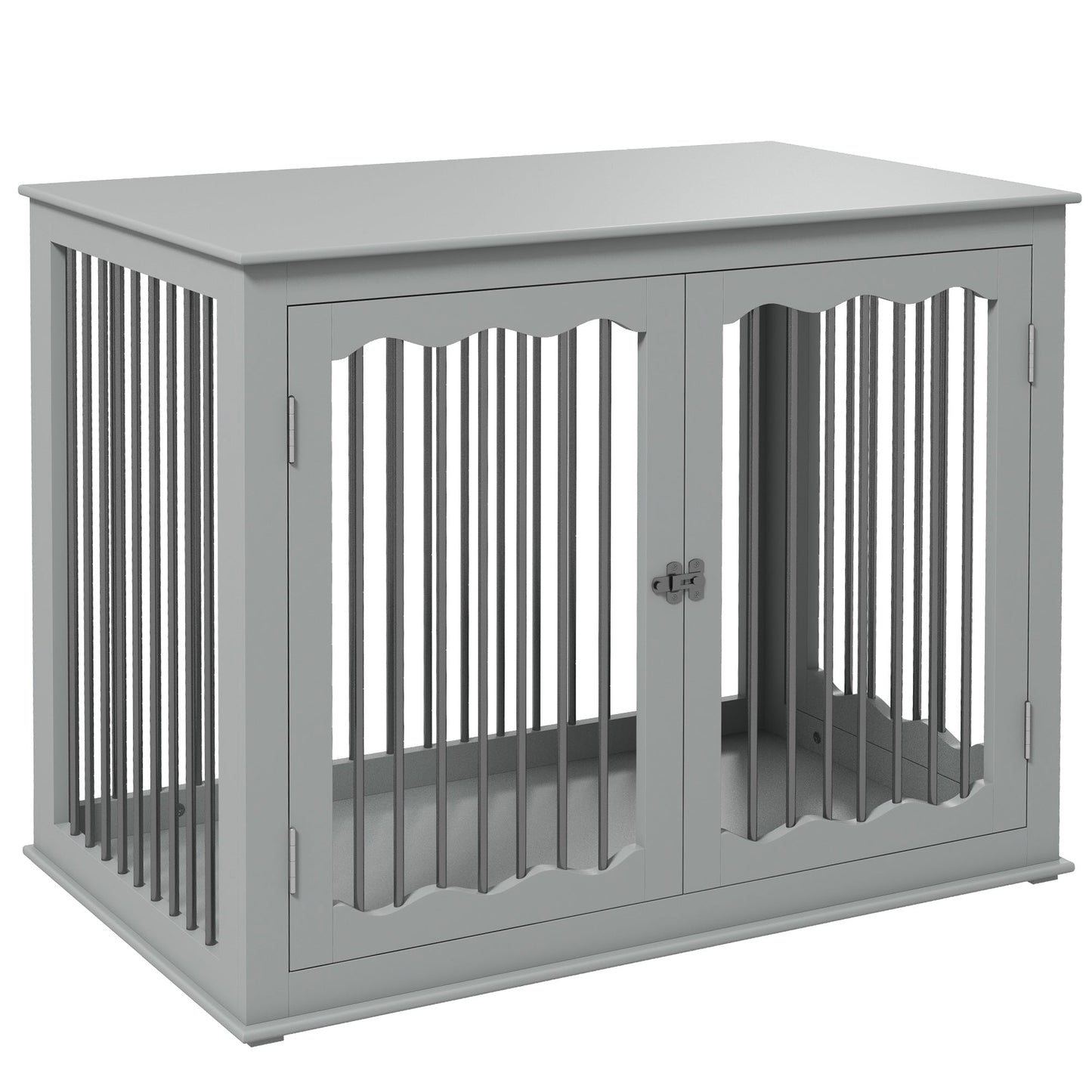 PawHut Dog Crate End Table w/ Three Doors, Furniture Style Dog Crate, for Big Dogs, Indoor Use w/ Locks and Latches - Grey