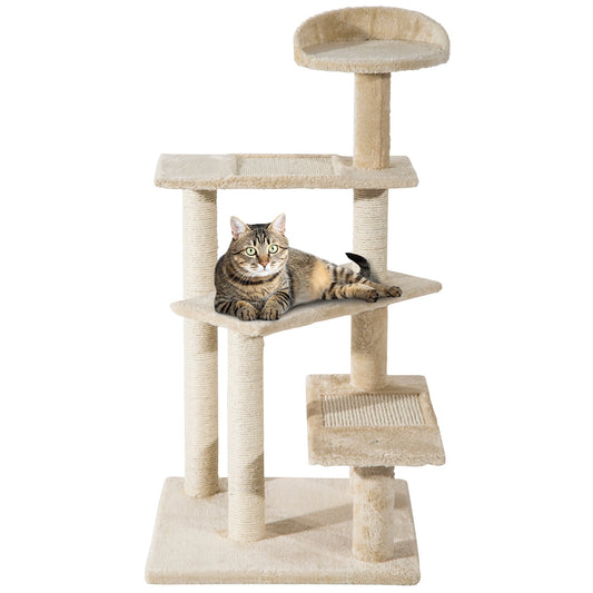 PawHut 100 cm Cat Tree for Indoor Cats Kitten Scratch Scratching Post Climbing Tower Activity Centre Beige