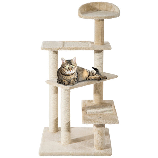 PawHut Cat Tree Kitten Scratch Scratching Scratcher Sisal Post Climbing Tower Activity Centre Beige