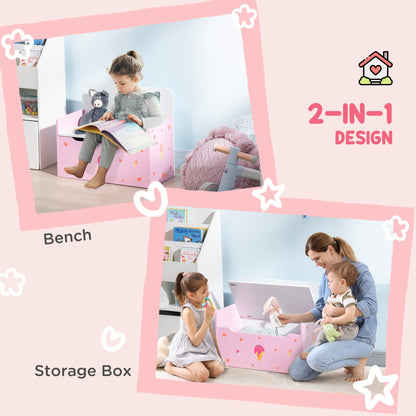 ZONEKIZ 4PCs Kids Bedroom Furniture Set with Bed, Toy Box Bench, Dressing Table and Stool, Princess Themed, for 3-6 Years Old, Pink