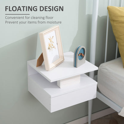 HOMCOM Set of Two Floating Bedside Tables - White