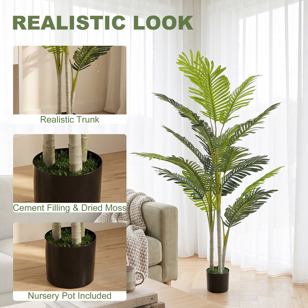 Outsunny 2 Ball Topiary Tree in Pot for Home Decor, Artificial Plant for Home Office, Living Room Decor, Dark Green