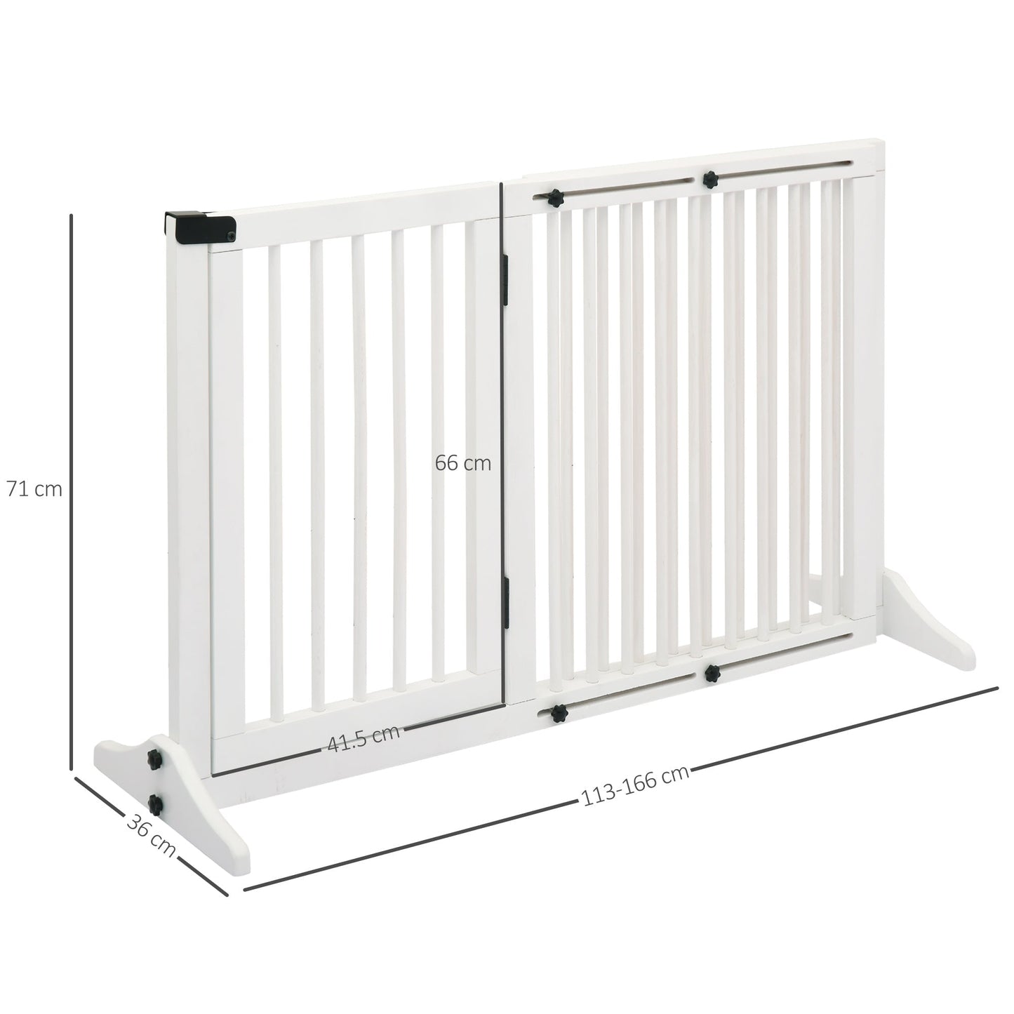 PawHut Pet Gate Freestanding Length Adjustable Wooden Indoor Dog Barrier Fence Safety Gate with Lockable Door 3 Panels White