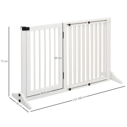 PawHut Pet Gate Freestanding Length Adjustable Wooden Indoor Dog Barrier Fence Safety Gate with Lockable Door 3 Panels White