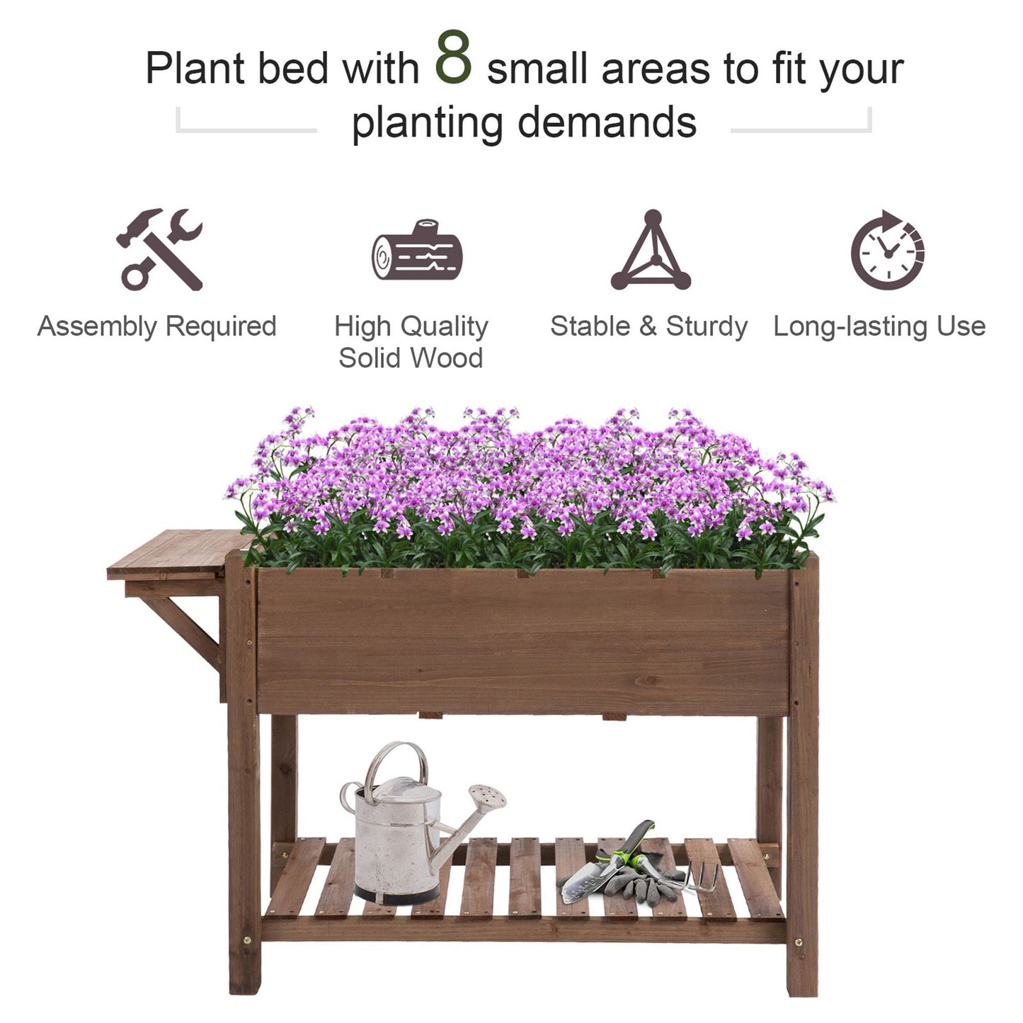 Outsunny Wooden Plant Stand Wooden Planter Raised Garden Plant Stand Outdoor Tall Flower Bed Box with Bottom Shelf, Brown, 123 x 54 x 74cm