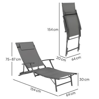 Outsunny Zestaw dwóch regulowanych leżaków z oparciem - Szary