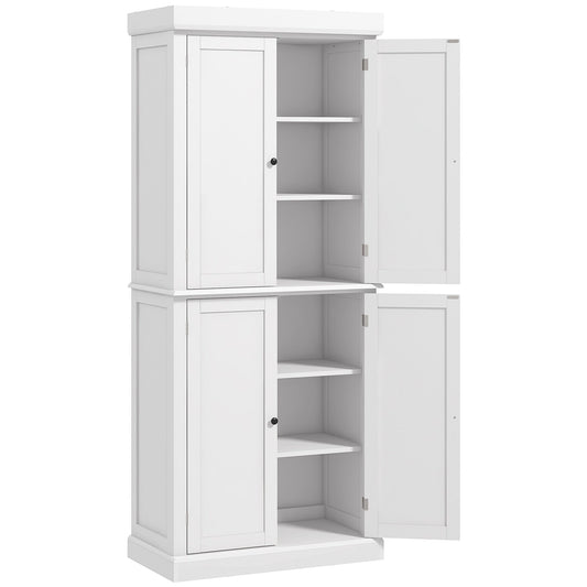 HOMCOM Freestanding Kitchen Cupboard with 4 Doors, Storage Cabinet with 6-Tier Shelving and 4 Adjustable Shelves, White
