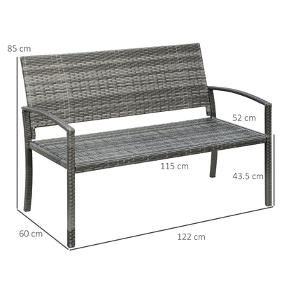 Outsunny Patio Rattan 2 Seater Garden Bench Wicker Weave Love Seater Armchair Furniture Outdoor Garden Conservatory Chair Grey