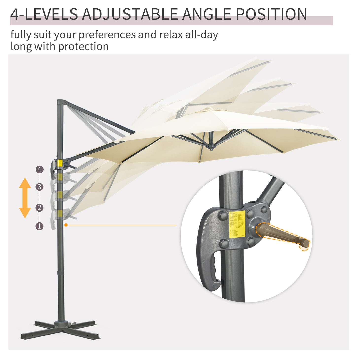 Outsunny 3 x 3(m) Parasol wysięgnikowy z podstawą krzyżową, parasol ogrodowy z obrotem 360√Ç¬∞, korbą i pochyleniem do użytku na zewnątrz, na patio, kremowo-biały