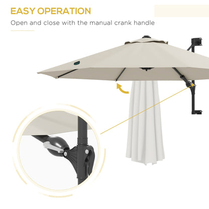 Outsunny Wall Mounted Umbrella with Vent, Garden Patio Parasol Umbrella Sun Shade Canopy, Beige