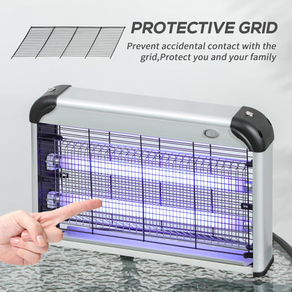 Outsunny 30W Electric Fly Zapper, Bug Zapper with UK Plug, 2 UV Bulbs, Hanging Chain, On/Off Switch and Removable Catch Tray, 60√£≈Ω¬° Coverage Insect Mosquito Killer for Indoor and Outdoor Use, Silver