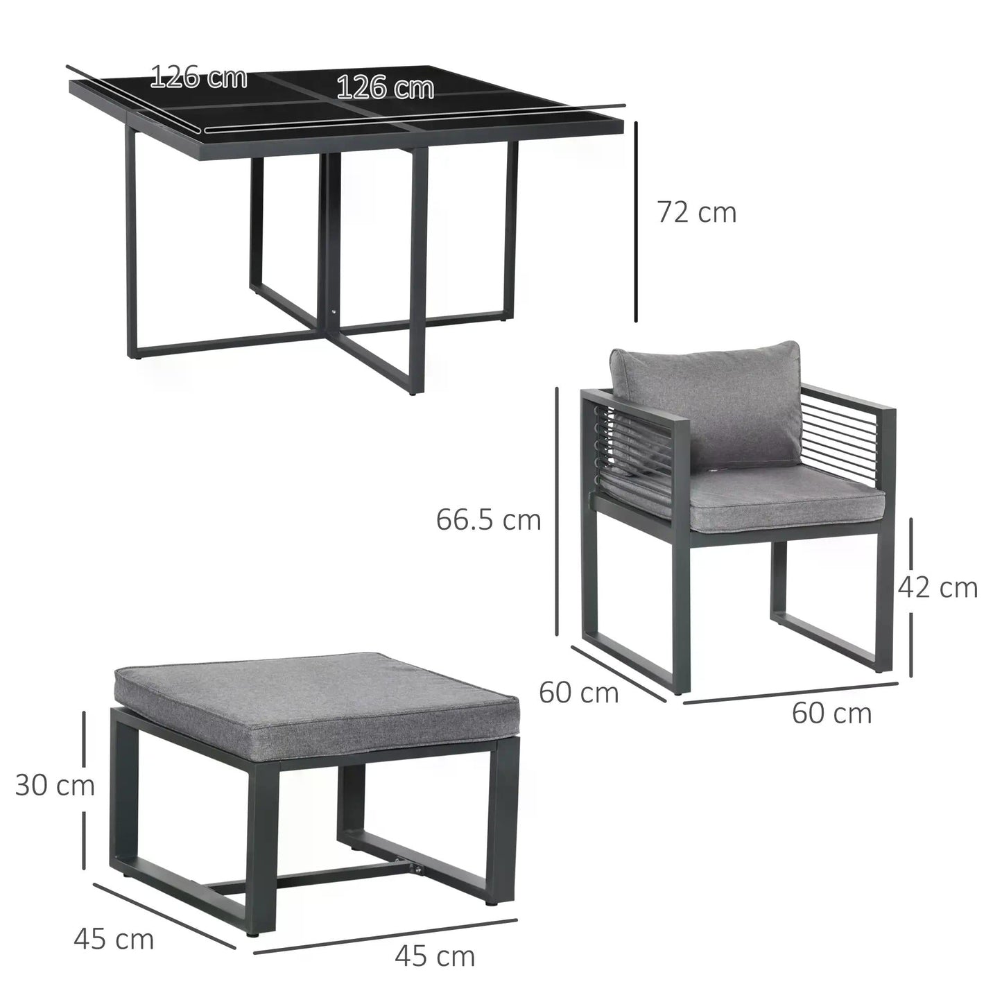 Outsunny Nine-Piece Aluminium Garden Set, with Glass-Top Table - Grey