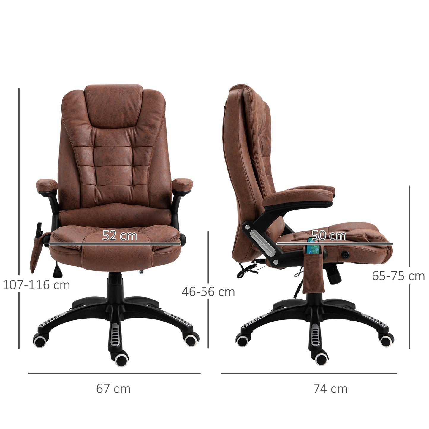 Vinsetto Massage Recliner Chair Heated Office Chair with Six Massage Points Microfiber Cloth 360¡ Swivel Wheels Brown