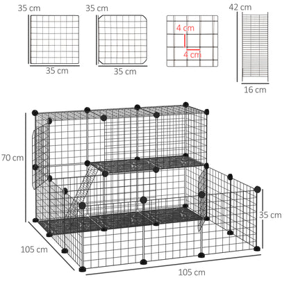 PawHut Pet Playpen w/ Door Personalized Fence dla świnek morskich, szynszyli i jeży - czarny