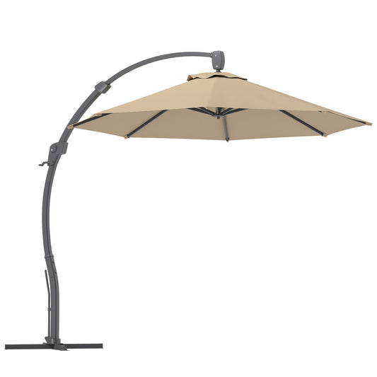 Outsunny 3(m) Parasol ogrodowy z wysięgnikiem, okrągły parasol z korbką, podstawą krzyżową, aluminiową ramą i obrotem 360√Ç¬∞, parasol tarasowy typu banan do ochrony przed słońcem na zewnątrz, khaki