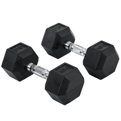 HOMCOM 2x10kg Hex Dumbbells Set Rubber Dumbbells Weight Lifting Equipment Fitness Home Gym