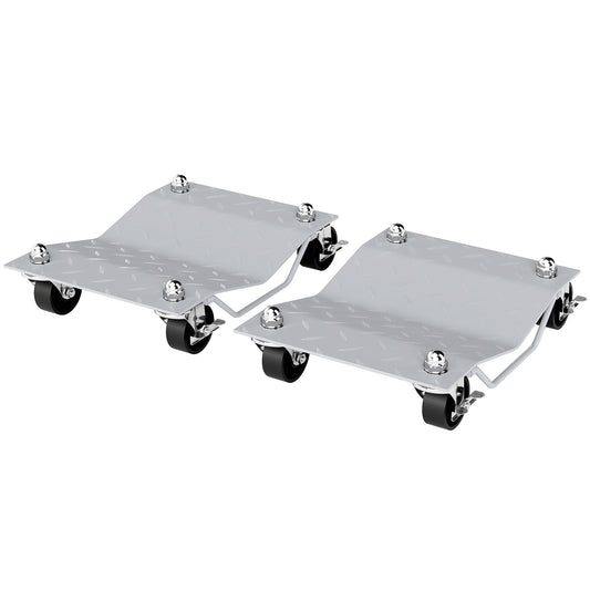 DURHAND Two-Piece Car Wheel Dolly with Swivel Casters, Non-Slip Metal Plates, 680kg Capacity, Grey