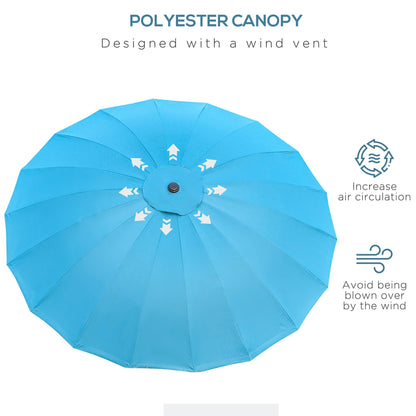 Outsunny 2.5m Shanghai Garden Parasol Umbrella with Crank & Tilt, Adjustable Outdoor Sun Shade, Blue