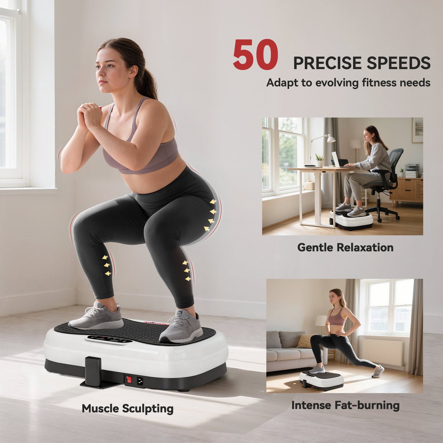 SPORTNOW Vibration Plate, with Adjustable/Removable Handle, Preset Modes, 50 Speeds