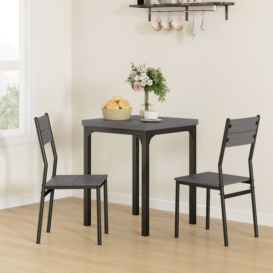 HOMCOM Three-Piece Minimal and Compact Dining Set, Grey Wood Grain