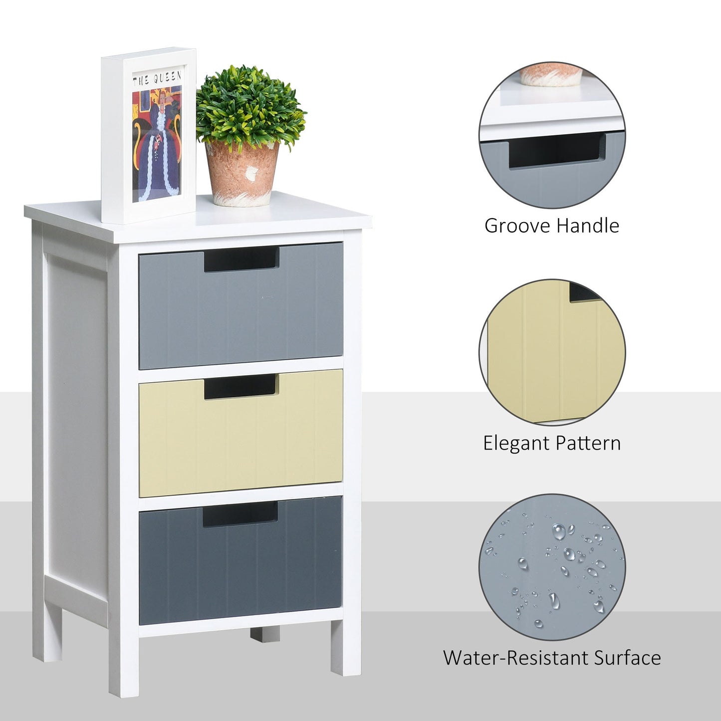 HOMCOM 3 Drawer Storage Tower, Dresser Chest with Wood Top, Organiser Unit for Closets Bedroom Nursery Room Hallway