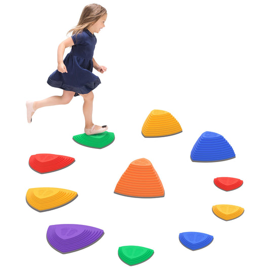 ZONEKIZ 11 Pieces Stepping Stones Kids Balance River Stones Indoor Outdoor Obstacle Course, Sensory Play, Stackable