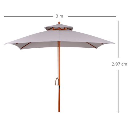 Outsunny 3 x 3 (m) Parasol ogrodowy, duży parasol, baldachim przeciwsłoneczny na zewnątrz z podwójnym poziomem, szary