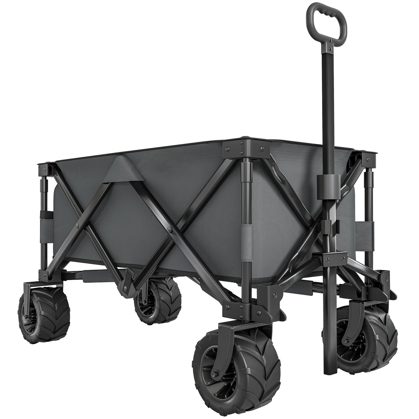 Outsunny Outdoor Pull Along Cart Folding Cargo Wagon Trailer Trolley for Beach Garden with Handle, Anti-Slip Wheel - Dark Grey