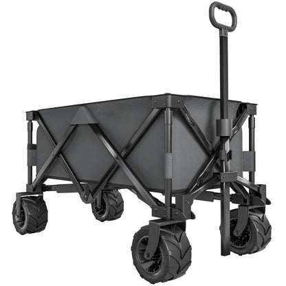 Outsunny Outdoor Pull Along Cart Folding Cargo Wagon Trailer Trolley for Beach Garden with Handle, Anti-Slip Wheel - Dark Grey