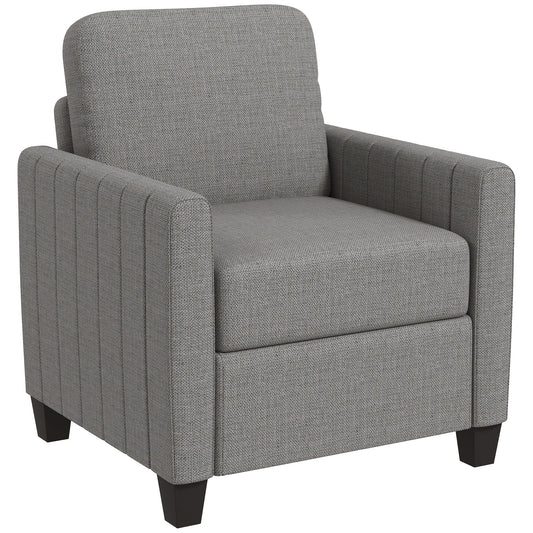 HOMCOM Armchair, Channel Tufted Modern Fabric Accent Chair, Comfy Upholstered Reading Lounge with Spring Cushion, Back Pillow, for Living Room, Bedroom, Office, Light Grey