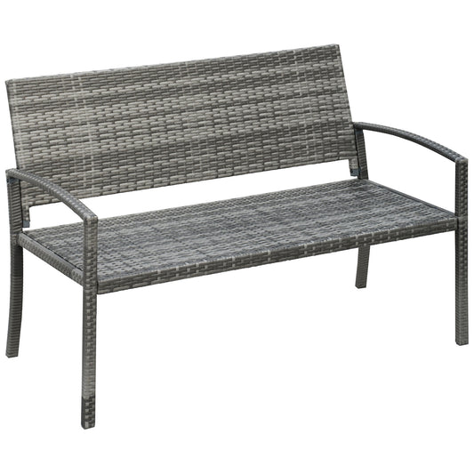 كرسي حديقة خارجي من Outsunny Patio Rattan بمقعدين من الخيزران المنسوج بذراعين، كرسي حديقة شتوي باللون الرمادي