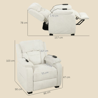 HOMCOM Power Recliner Armchair with Massage and Heat, Electric Reclining Chair with Wide Spring Seat, Cream White
