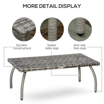 Outsunny Rattan Coffee Table Garden Furniture Wicker Side Table with All-Weather Material for Outdoor, Balcony, Backyard, Grey