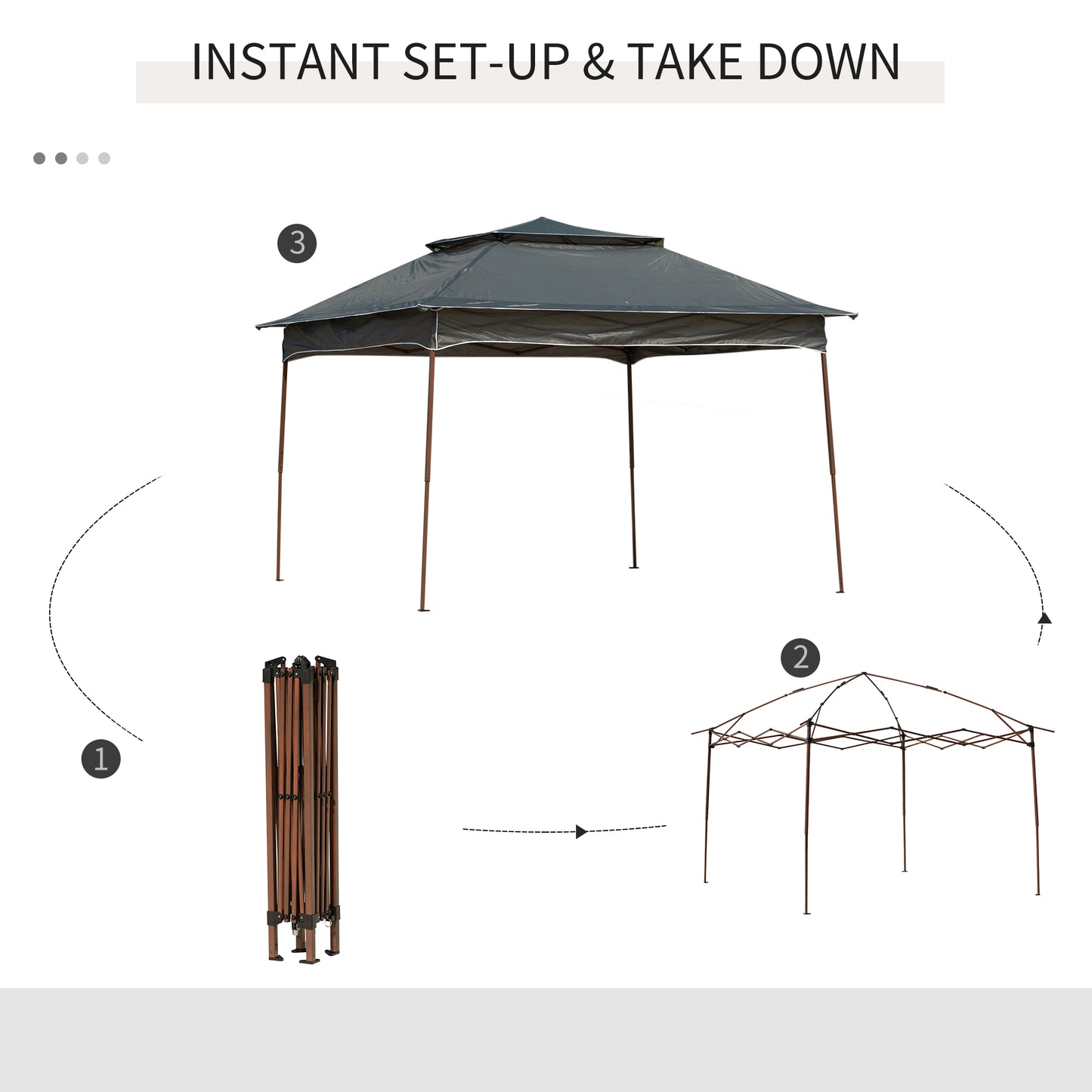 Outsunny 3 x 3(m) Pop Up Gazebo, podwójny dach ogrodowy z siatką i torbą transportową, schronienie na imprezy i wydarzenia na patio, ciemnoszary