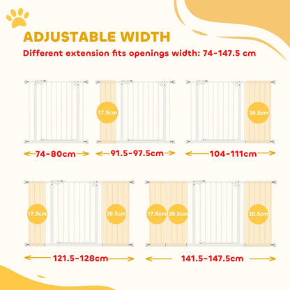 PawHut Adjustable Safety Gate w/ Three Extensions, Four Adjustable Screws, White