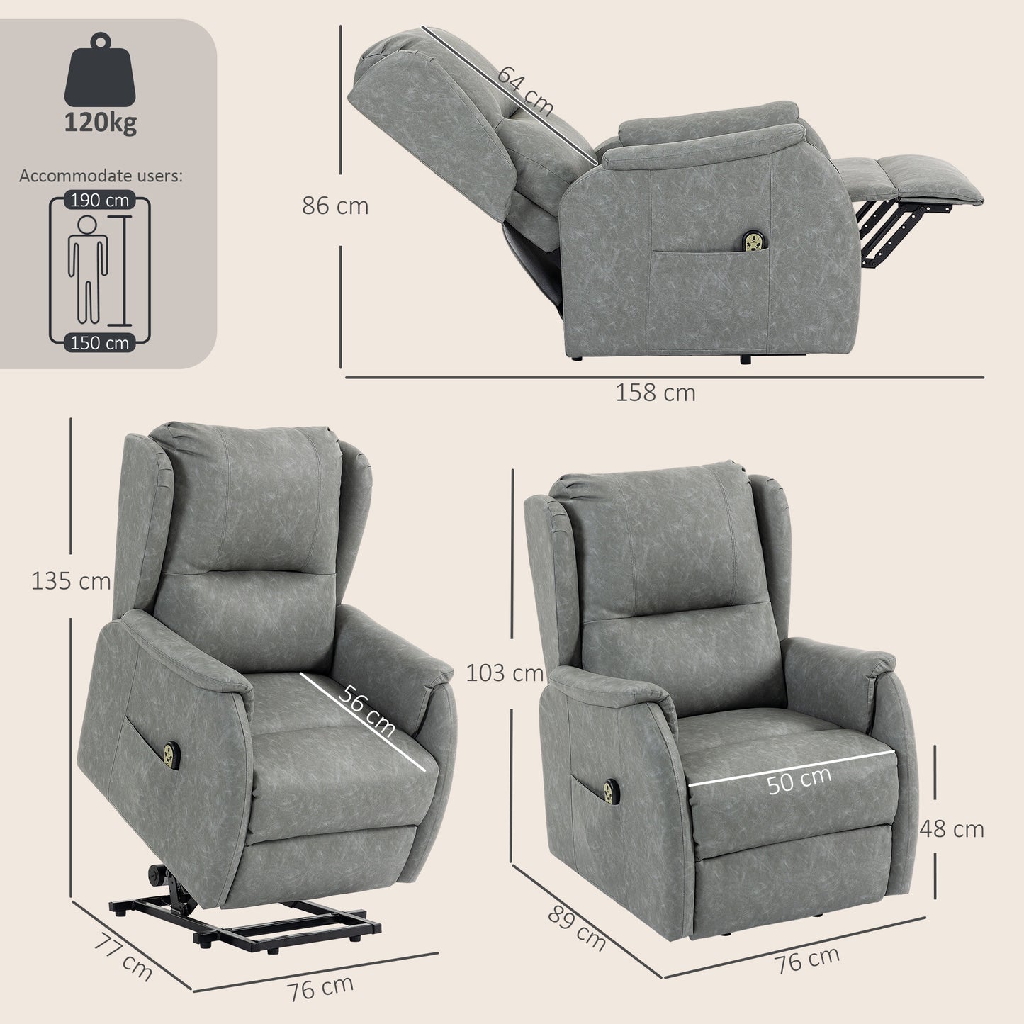 HOMCOM Power Lift Recliner Chair, Dual Motor Electric Lift Chair for Elderly with Remote Control, Grey