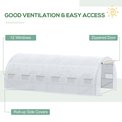 Outsunny دفيئة متعددة الأنفاق مقاس 6 × 3 × 2 م، خيمة للمشي في خيمة Pollytunnel بإطار فولاذي، وغطاء مقوى، وباب بسحاب و8 نوافذ للحديقة باللون الأبيض