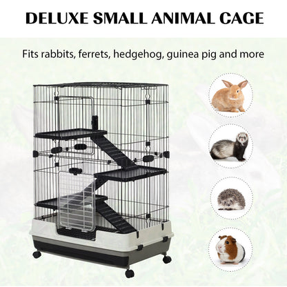 Pawhut 3 Tier Rolling Small Animal Rabbit Cage Chinchillas Hutch Pet Play House with Platform Ramp Removable Tray 81.2 x 52.7 x 110 cm