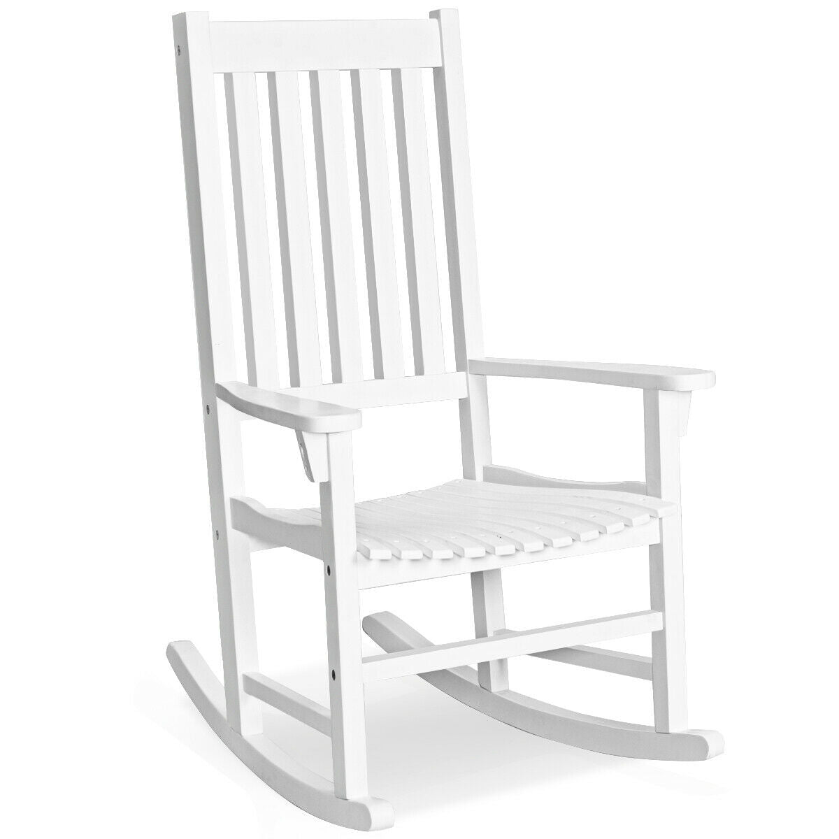 Rocking Chair Wooden Patio Acacia Wicker-White