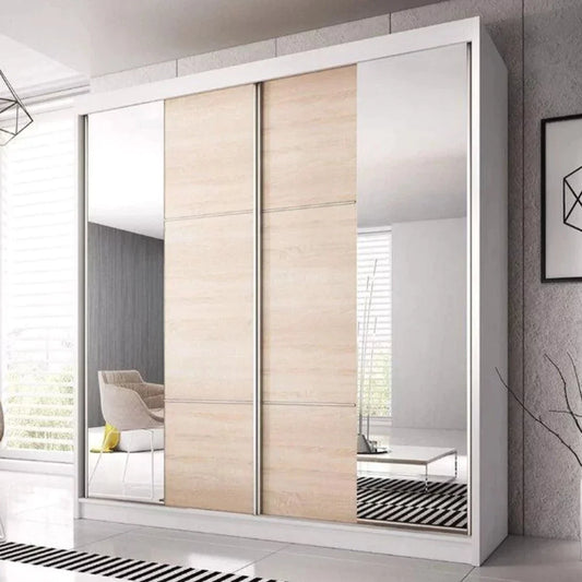 Malta-36 Sliding Mirror Door Wardrobe 233cm - White Matt