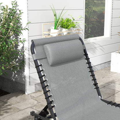 Outsunny Folding Sun Lounger Beach Chaise Chair Garden Cot Camping Recliner with 4 Position Adjustable Light Grey