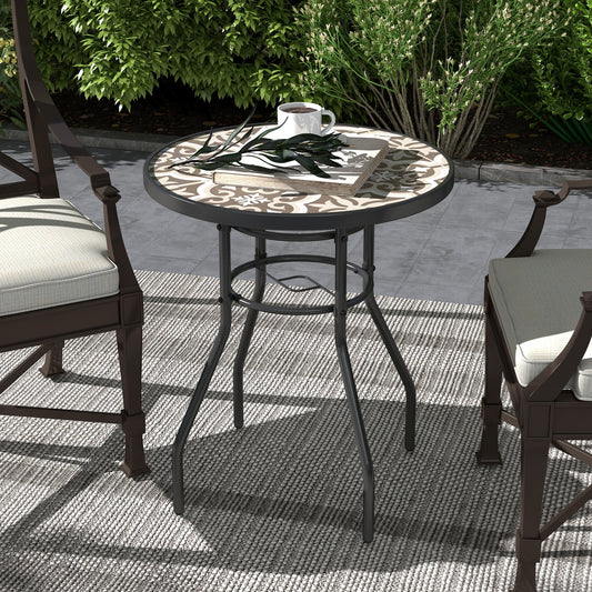 Outsunny Î¦60 Garden Table, with Glass Printed Tabletop - Brown