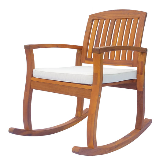 Outsunny Garden Acacia Wood Rocking Chair Deck Indoor Outdoor Porch Seat Rocker z poduszką