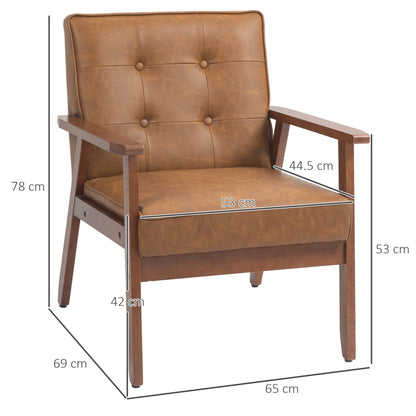 Vintage Retro-Style Accent Chair, with Faux Leather Seat - Brown