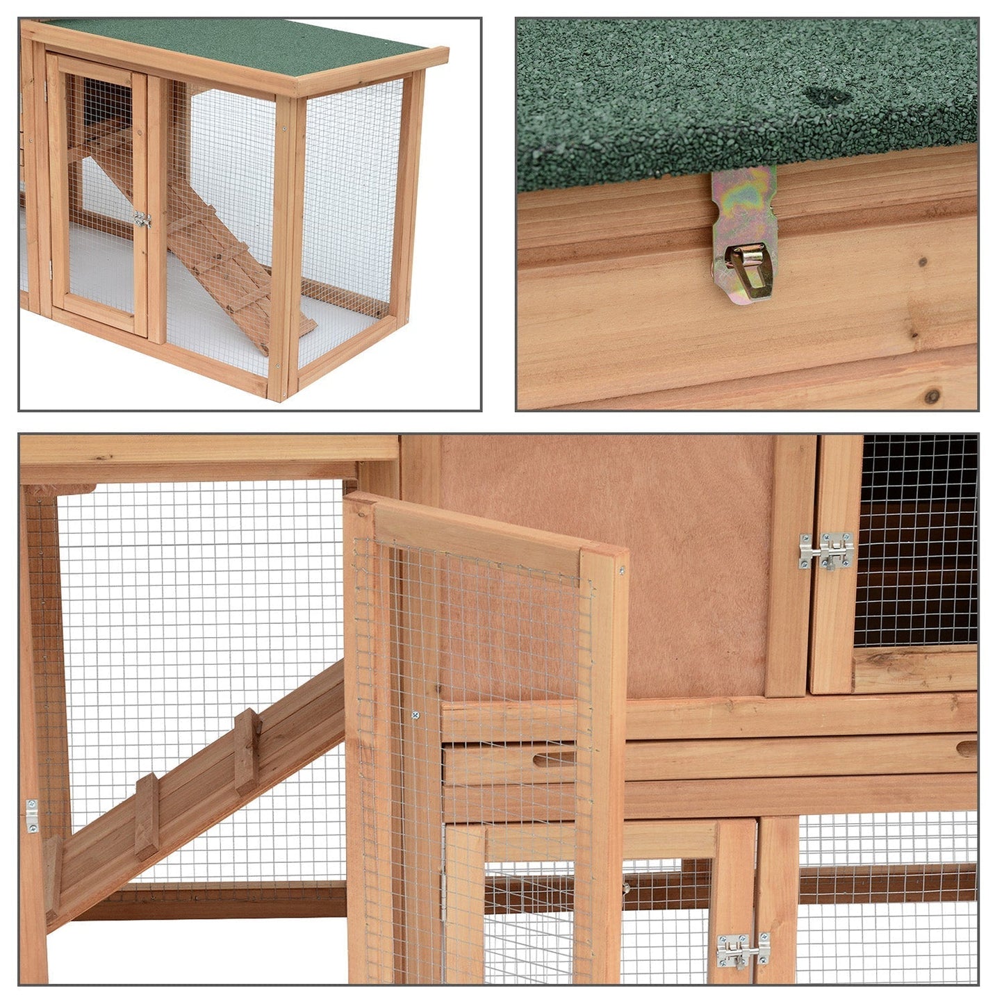 PawHut Wooden Chicken Coop Backyard Hen Cage House Poultry w/ Nesting Box Run