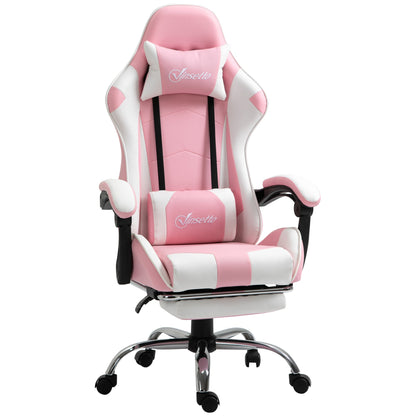 Vinsetto Pink Computer Gaming Chair, Desk Chair with 135¡ Reclining Back and Retractable Footrest, Adjustable PU Leather Lumbar Support and Headrest, Steel Base for Adults, Girls