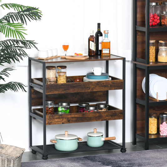 4-Tier Kitchen Cart Storage Trolley w/ Wheels Shelves Kitchen & Dining Room